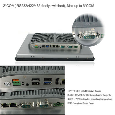 Bâti de panneau PC de panneau de 15 pouces, PC industriel Fanless de panneau de la place TPM2.0