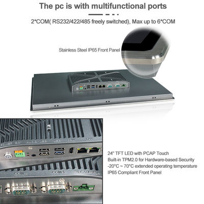 PC silencieux PCAP de panneau de 250cd/m2 SUS304 HMI avec double RJ45 24in