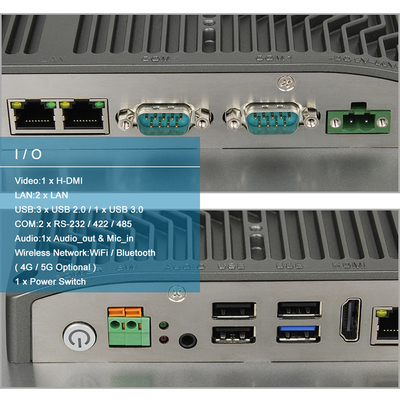 16/9 ordinateur industriel Fanless rocailleux du noyau de PC d'écran tactile de FHD HMI I3 avec 2COM
